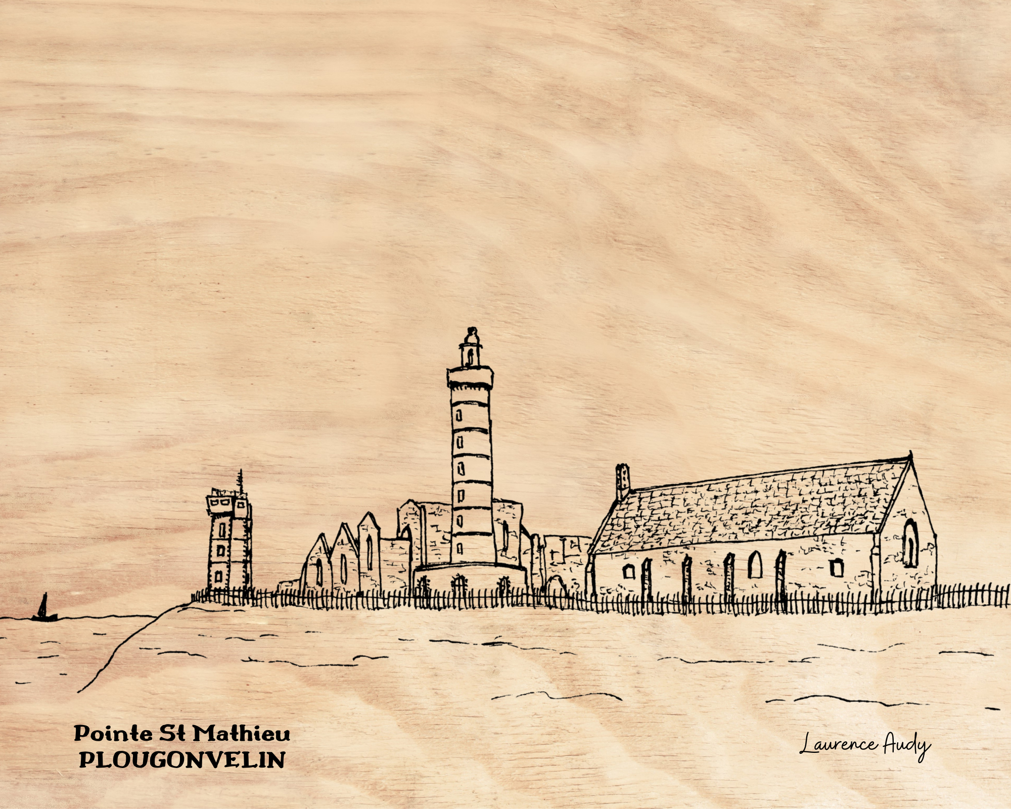 Dessin Pointe St Mathieu Plougonvelin Impression Bois Laurence Audy