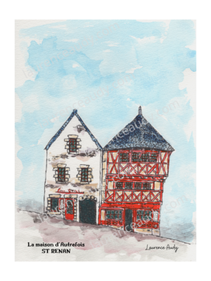29-ST RENAN-MAISON AUTREFOIS-AQUARELLE FILIGRANE
