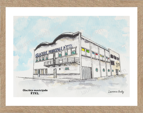 56-ETEL-GLACIERE-AQUARELLE FILIGRANE CADRE CHENE