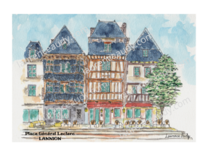 22-LANNION-PLACE LECLERC-AQUARELLE 30X40 FILIGRANE