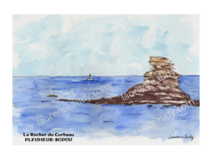 22-PLEUMEUR BODOU-ROCHER CORBEAU-AQUARELLE FILIGRANE