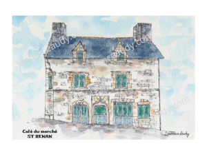 29-ST RENAN-CAFE DU MARCHE-AQUARELLE FILIGRANE