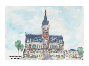 80-ALBERT-HOTEL DE VILLE-AQUARELLE FILIGRANE