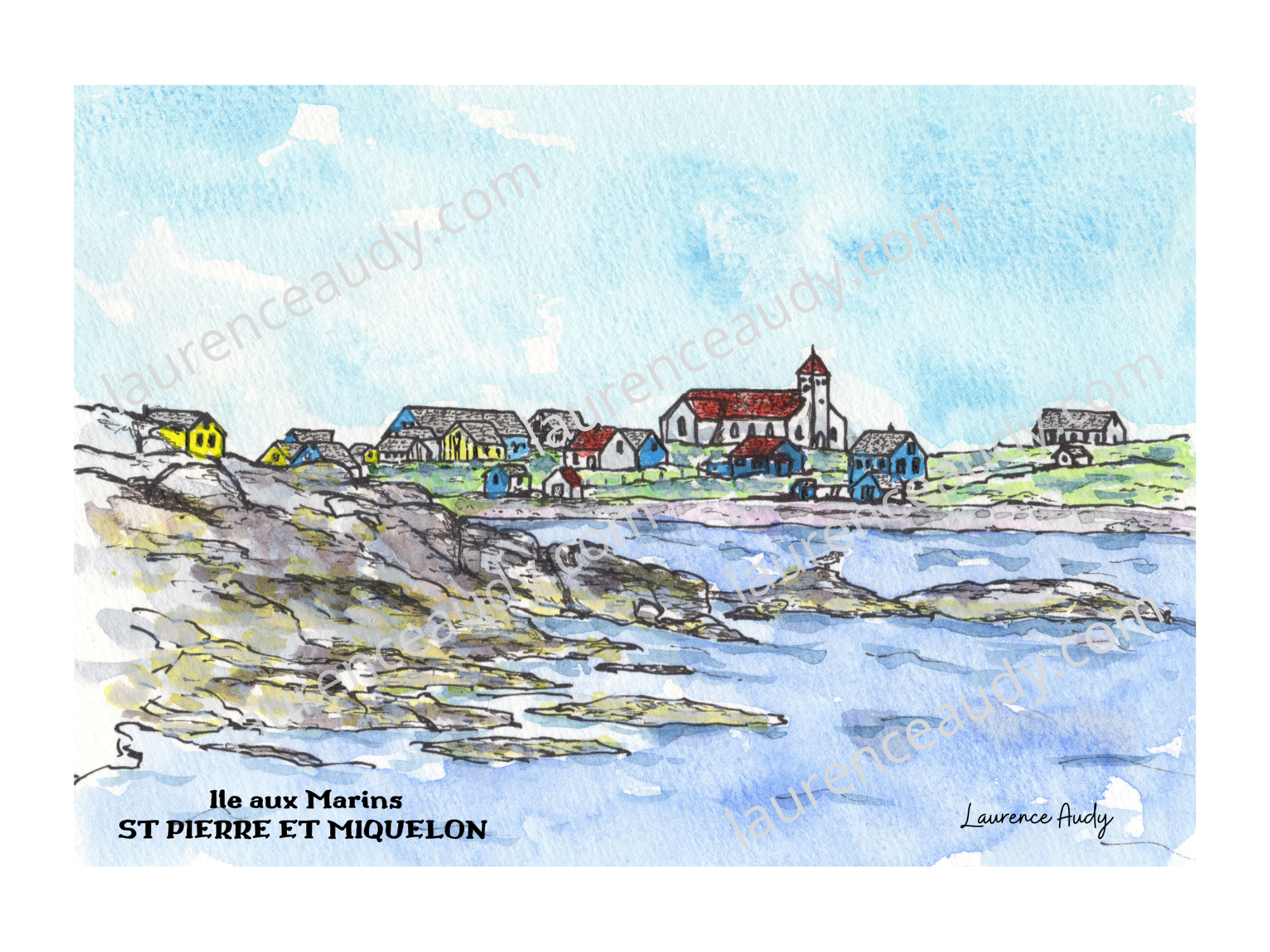 975-ST PIERRE ET MIQUELON-ILE AUX MARINS-AQUARELLE FILIGRANE