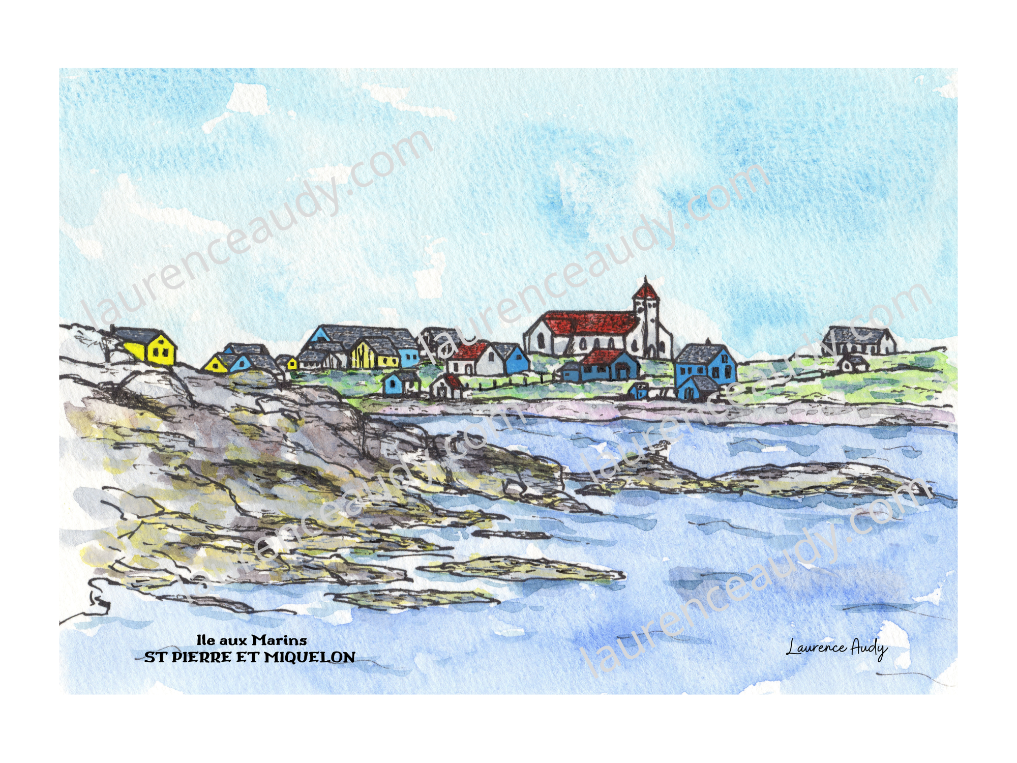 Aquarelle Ile aux Marins St Pierre et Miquelon